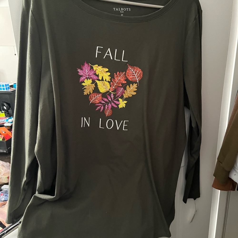 Talbots Dark Green 'Fall in Love' Long Sleeve Top